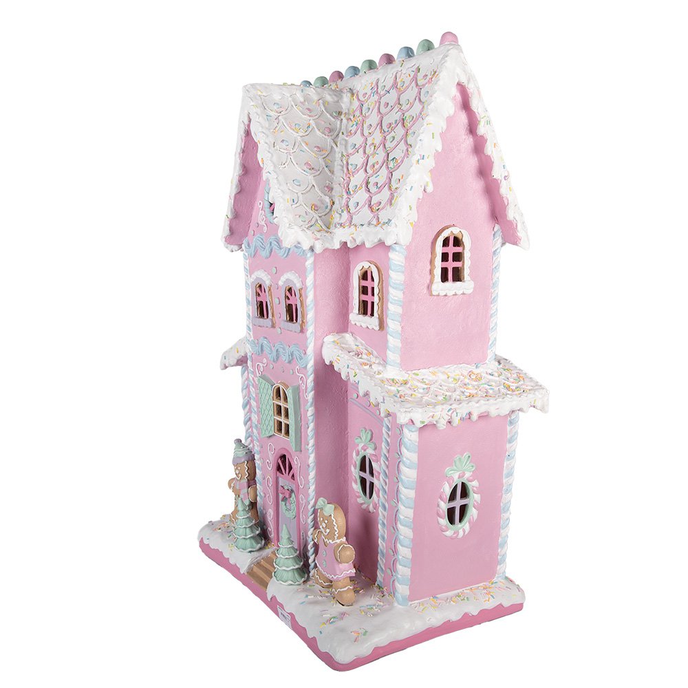 Gingerbread house met LED 54x31x76 cm Roze Kunststof