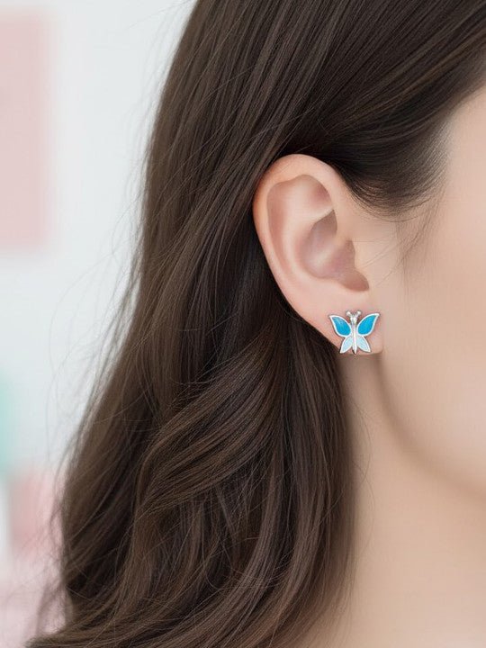 Blauwe eigentijdse oorknopjes – 925 sterling zilver – gerhodineerde afwerking – paar