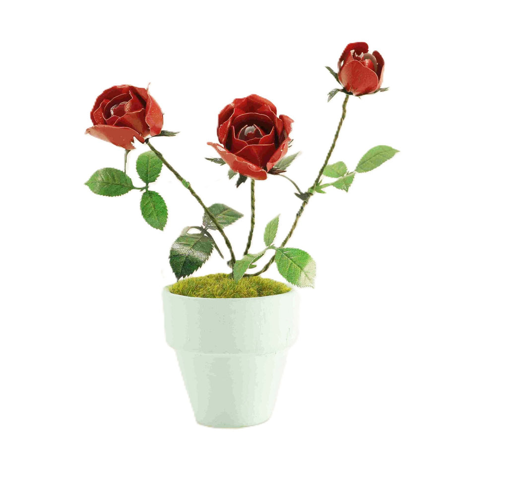 Bouwpakket 3D Model DIY Rode Roos in Pot- gekleurd- metaal