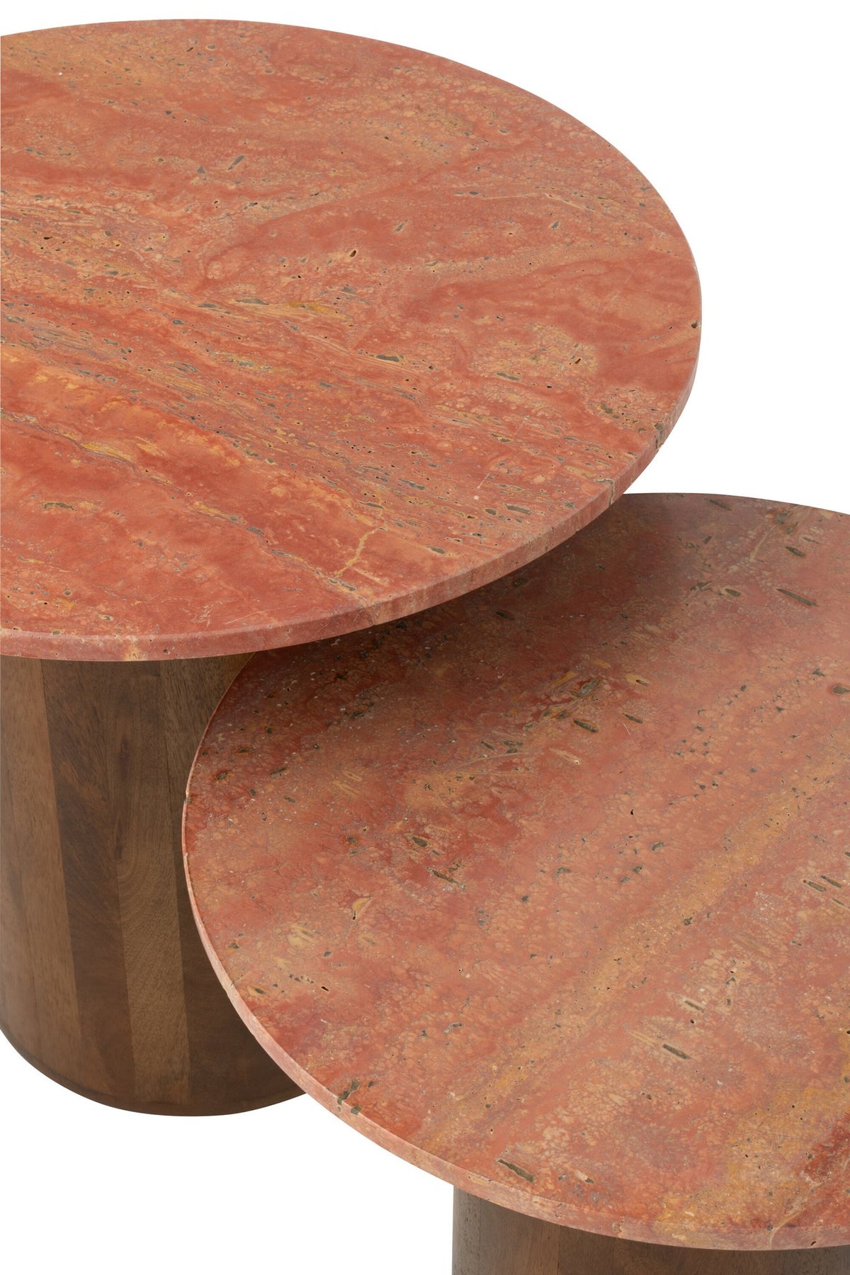 J-Line bijzettafel Rond Marmer - hout - terracotta/bruin - set van 2