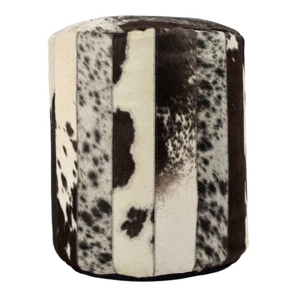 Poef koehuid patchwork zwart/wit 40x40x45cm (bos taurus taurus)