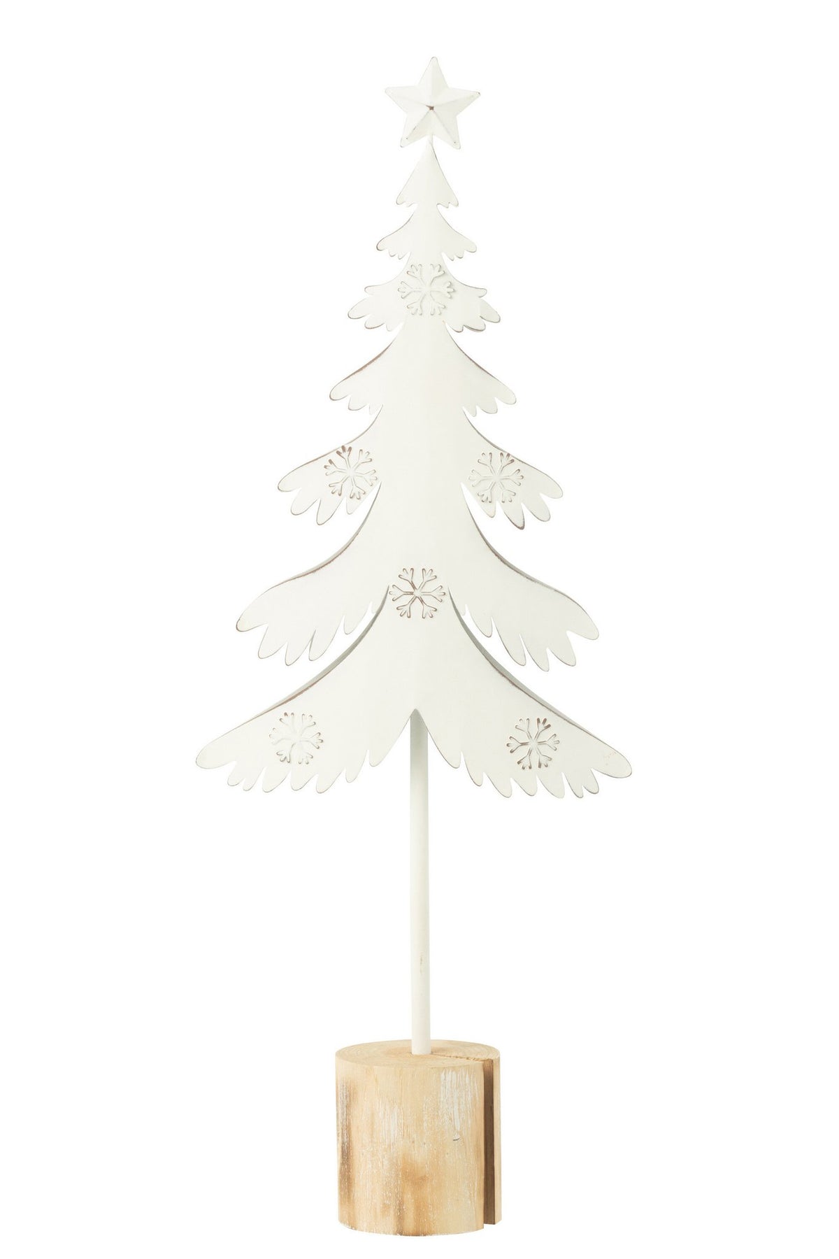 J-Line decoratie Kerstboom Op Voet + Ster - metaal - hout - wit - L