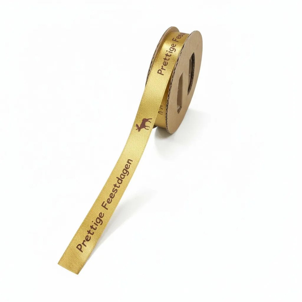 Satijn lint – Prettige Feestdagen – Goud - 15mm x 100m