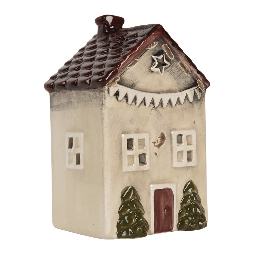 Waxinelichthouder Huis 10x8x15 cm Beige Keramiek