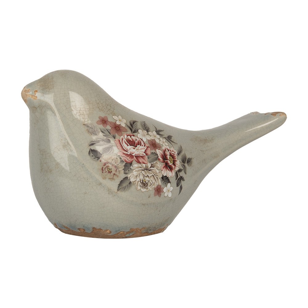 Decoratie Vogel 22x9x12 cm Grijs Keramiek Bloemen
