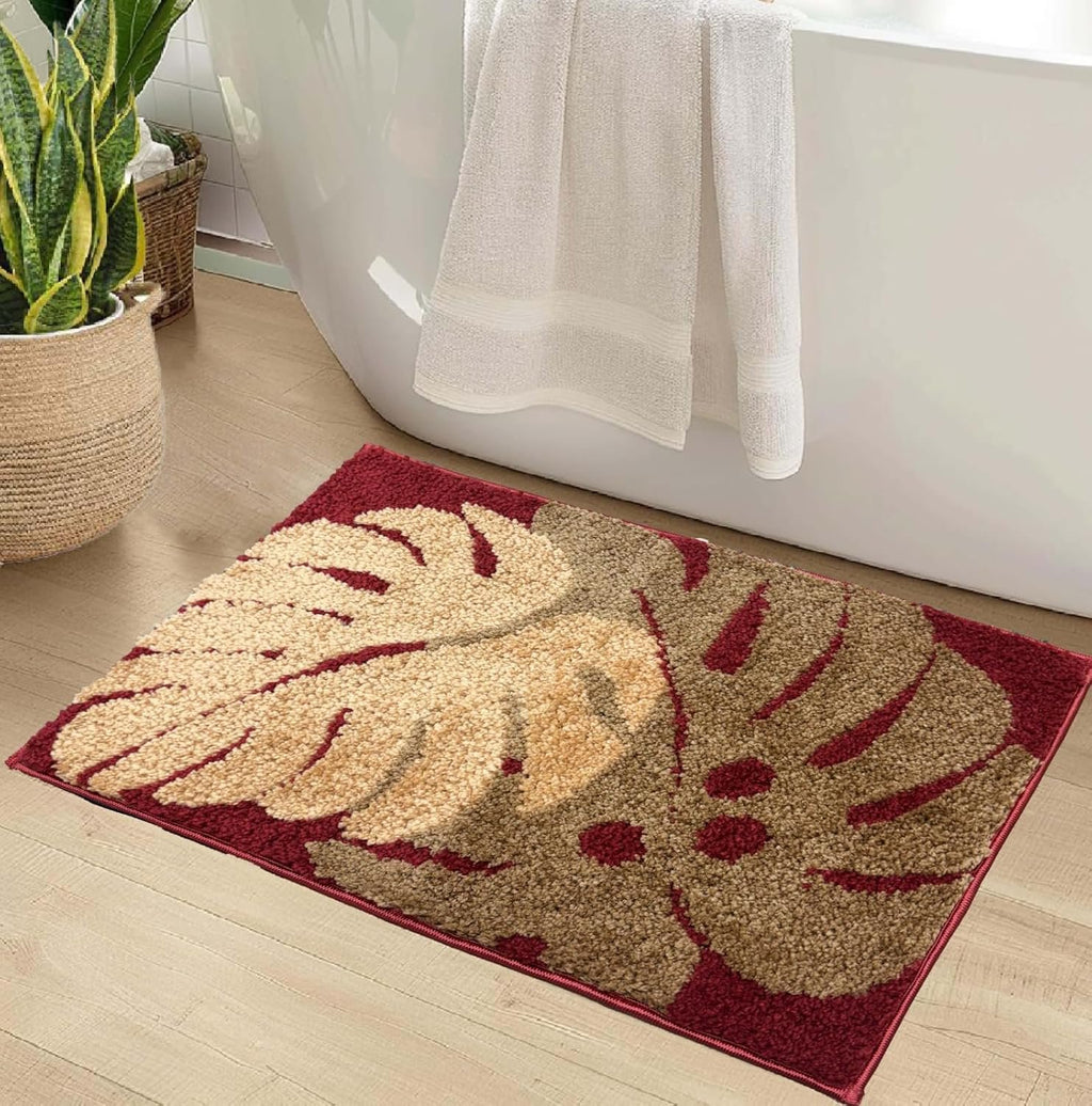 Ontwerp met twee bladeren Badmat | 2000 GSM-microvezel, antislip, superabsorberend | Rechthoekig badkamertapijt van 40x60 cm