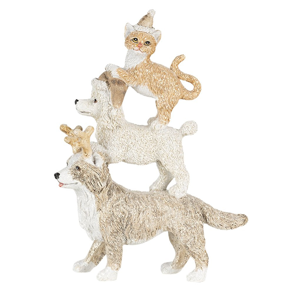 Beeld Dieren 12x4x17 cm Grijs Beige Kunststof Dieren Kerstdecoratie