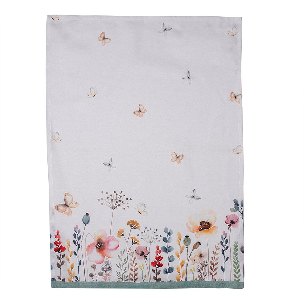 Theedoek 50x70 cm Wit Groen Katoen Bloemen Vaatdoek
