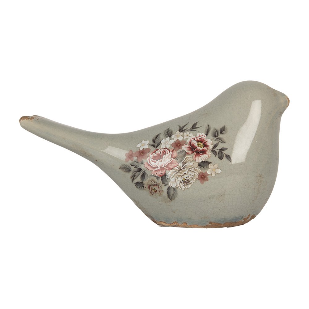 Decoratie Vogel 22x9x12 cm Grijs Keramiek Bloemen