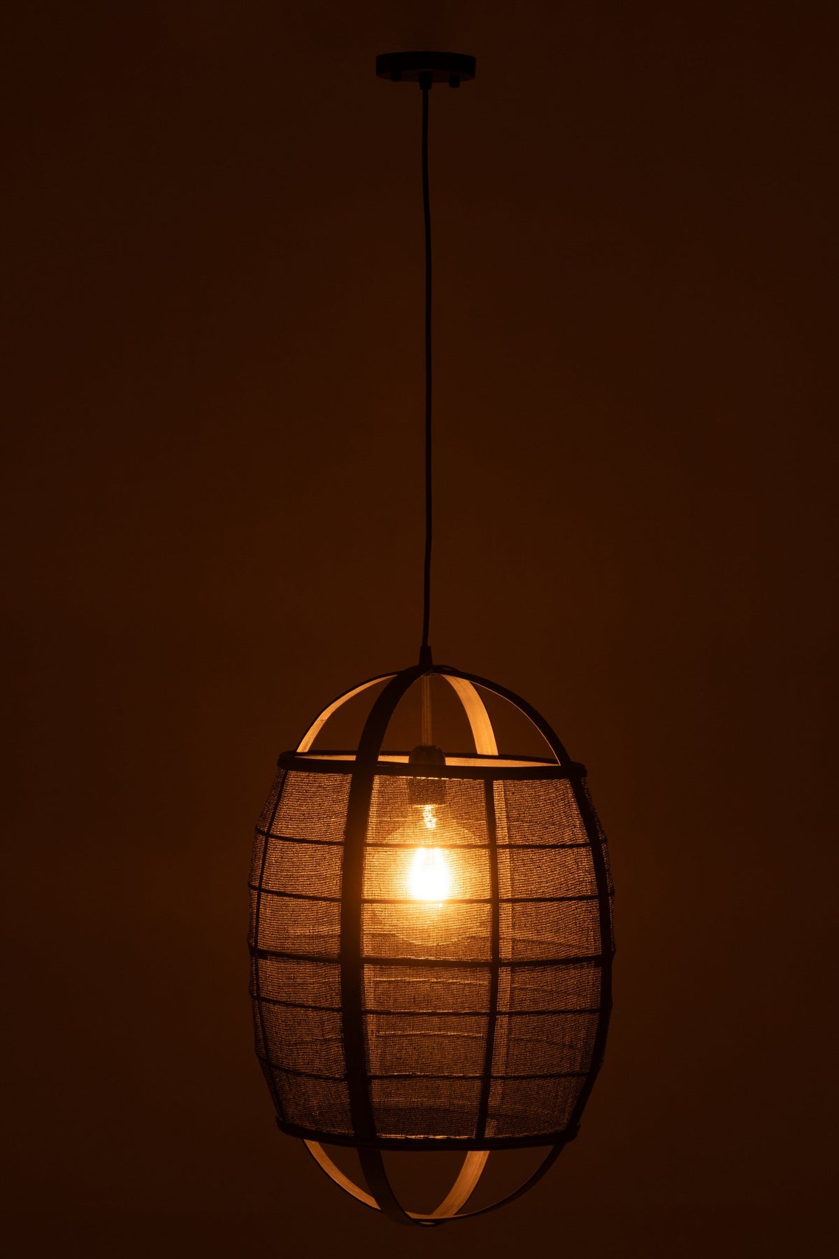 J-Line Hanglamp Ion Linnen/Bamboe Zwart Small