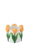 J-Line bloempot Tulp - keramiek - wit/oranje - S