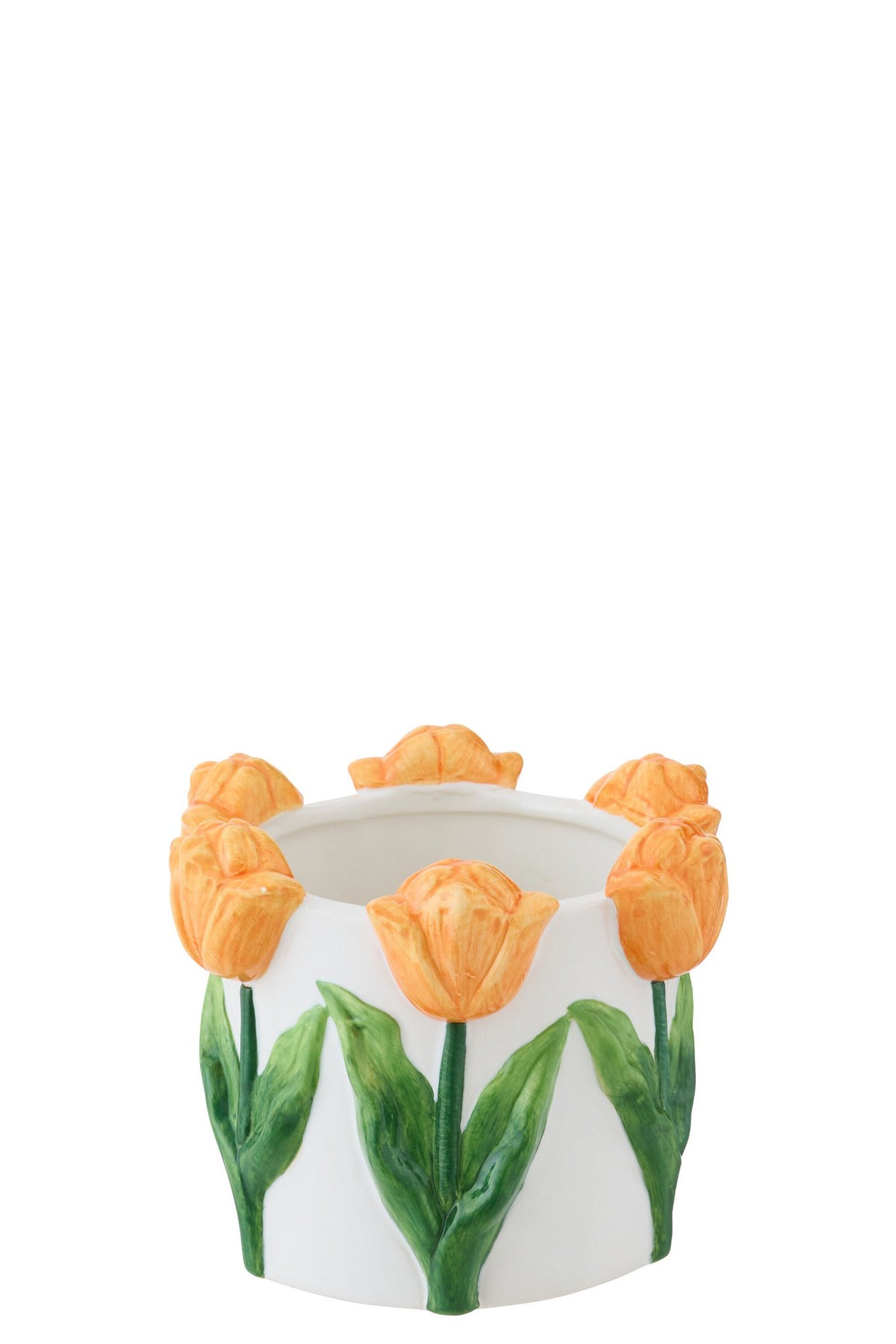 J-Line bloempot Tulp - keramiek - wit/oranje - S