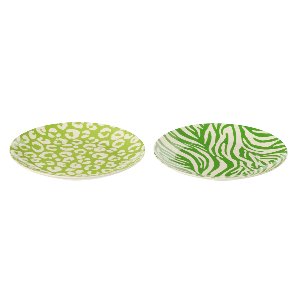 J-Line bord Dessert Gestreept - porselein - groen/wit - S - set van 2