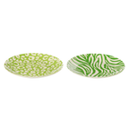 J-Line bord Dessert Gestreept - porselein - groen/wit - S - set van 2