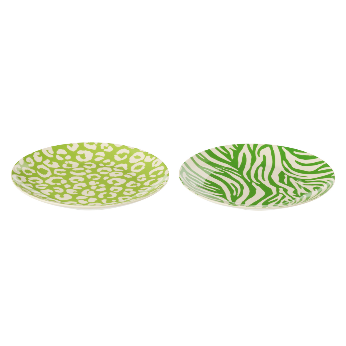 J-Line bord Dessert Gestreept - porselein - groen/wit - S - set van 2