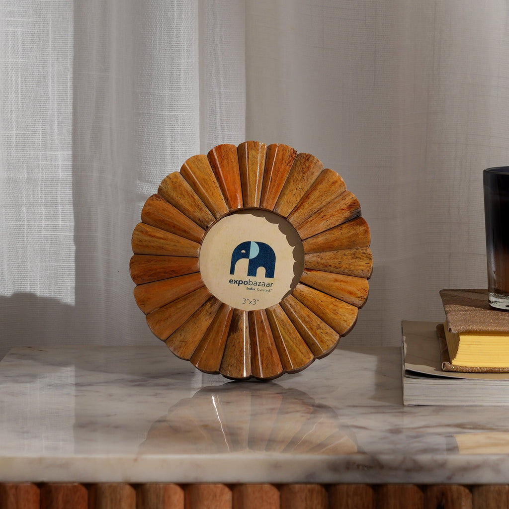 Zonnebloem ronde fotolijst - bruin - decoratief ontwerp