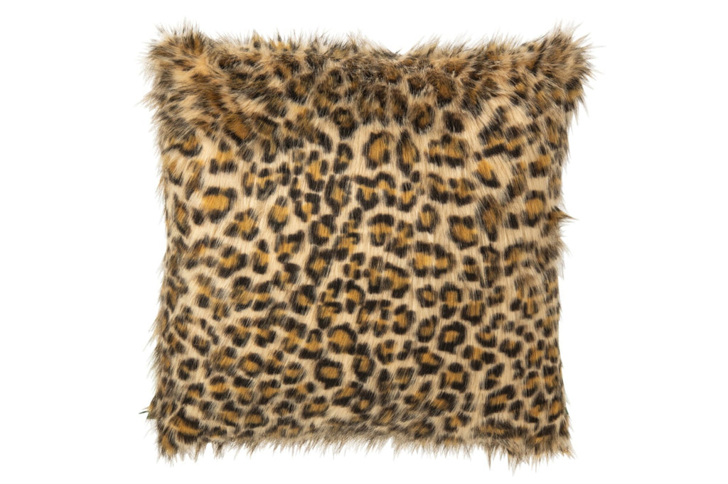 J-Line Kussen met luipaardmotief - polyester - roest/beige