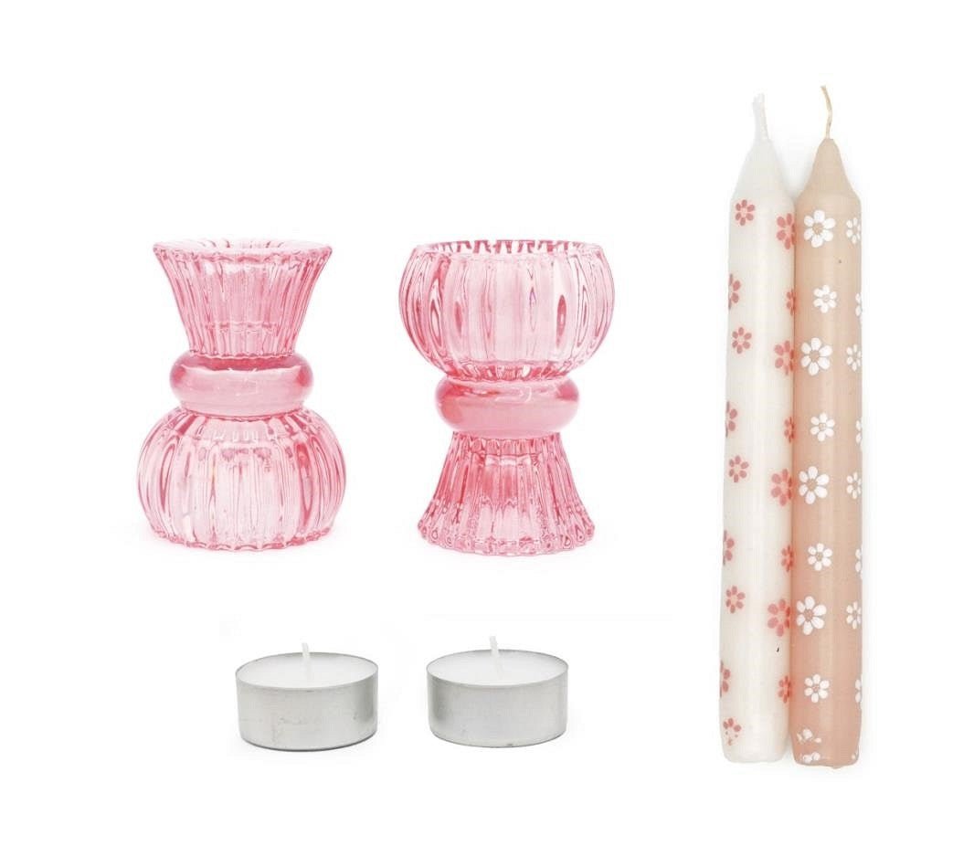 Met liefde, seizoenen geschenkdoos Duo Kaars roze bloem