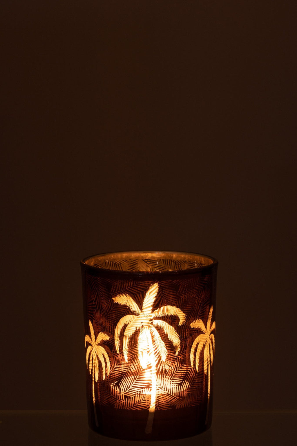 J-Line windlicht Palmboom - glas - bruin - medium