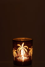 J-Line windlicht Palmboom - glas - bruin - medium