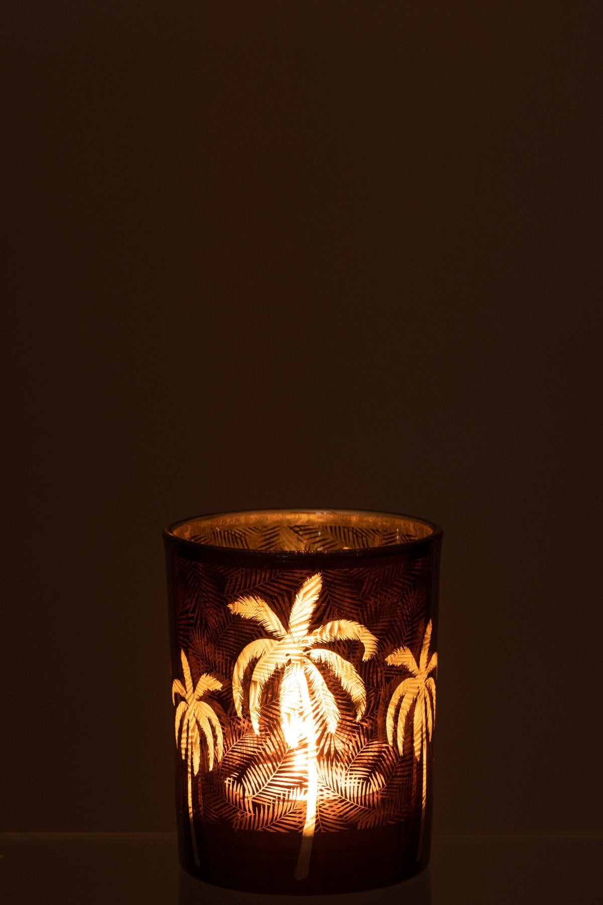 J-Line windlicht Palmboom - glas - bruin - medium
