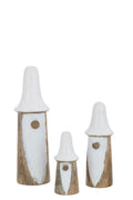 J-Line Set Van3 Kabouters Paddenstoelen Hout Naturel/Wit