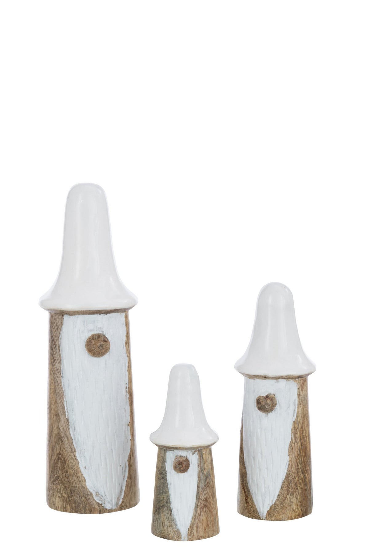 J-Line Set Van3 Kabouters Paddenstoelen Hout Naturel/Wit