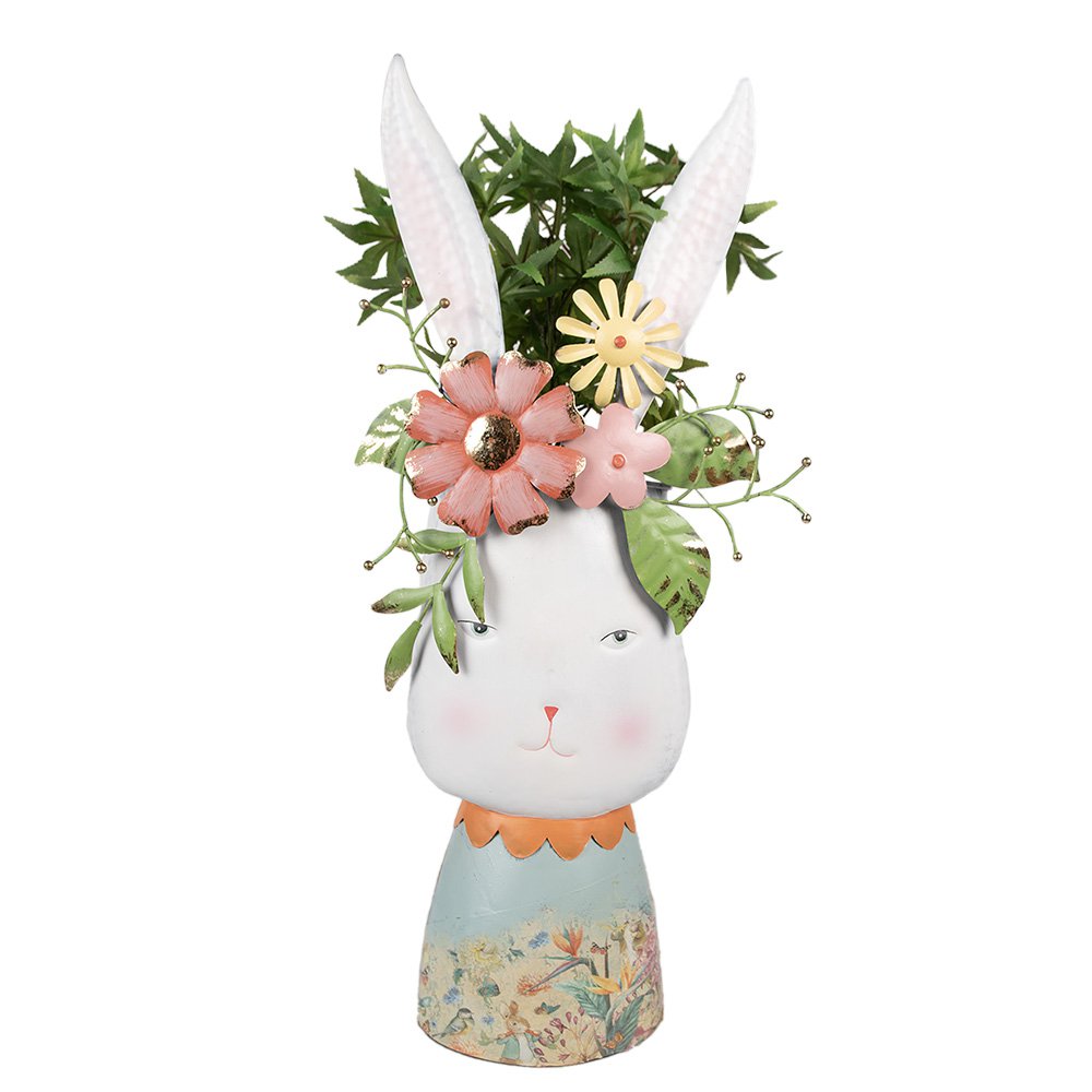 Bloempot Konijn 62 cm Wit Metaal Decoratie Beeld