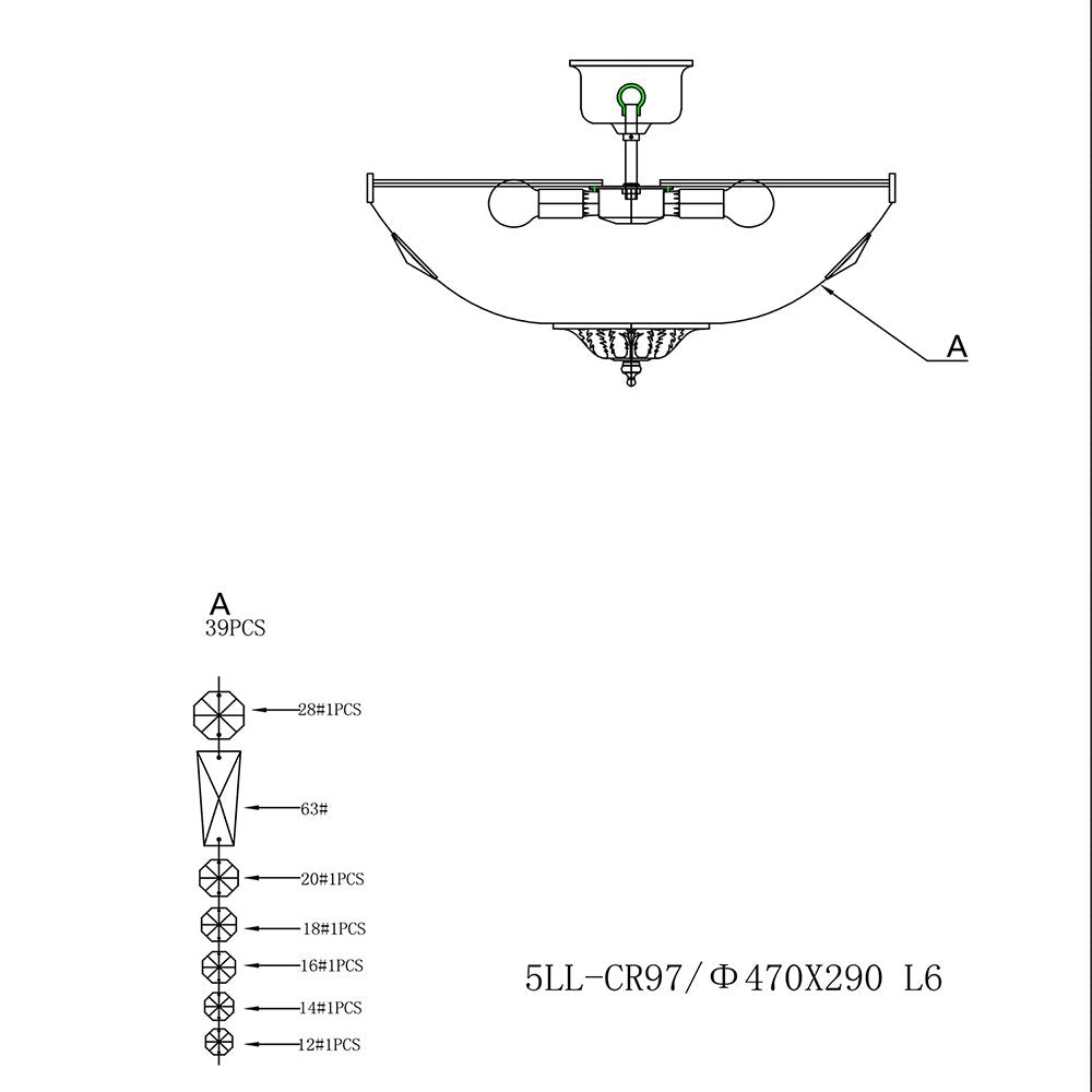 Plafondlamp Kristal Ø 47x38 cm Transparant IJzer Plafonniere