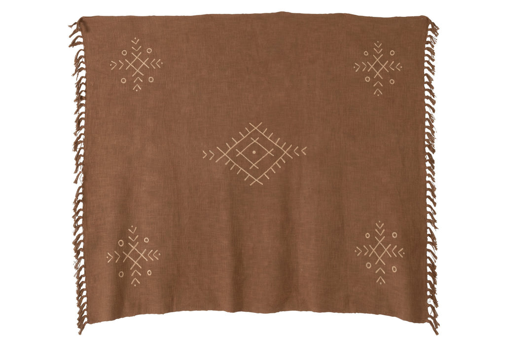 J-Line Plaid Etnisch patronen + franjes - katoen - bruin