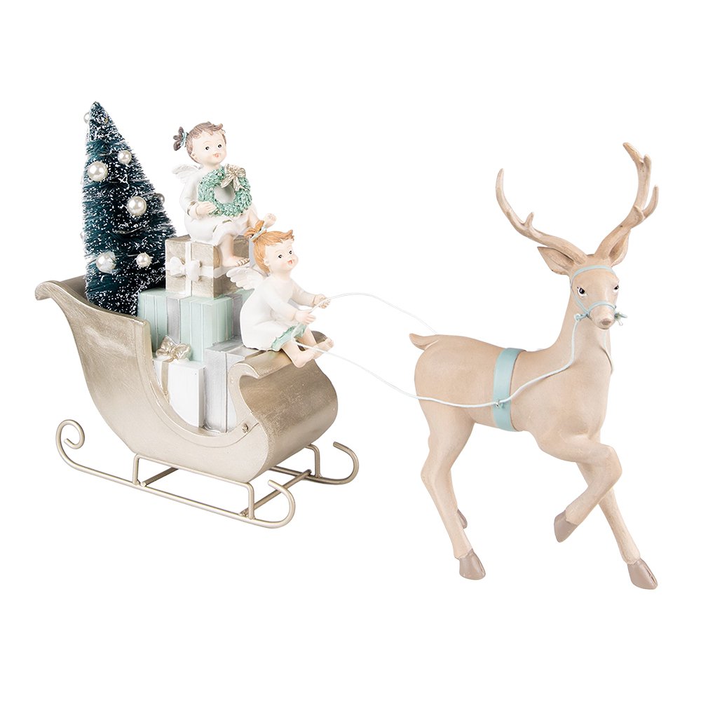 Beeld Hert 26 cm Beige Groen Kunststof Kerstdecoratie