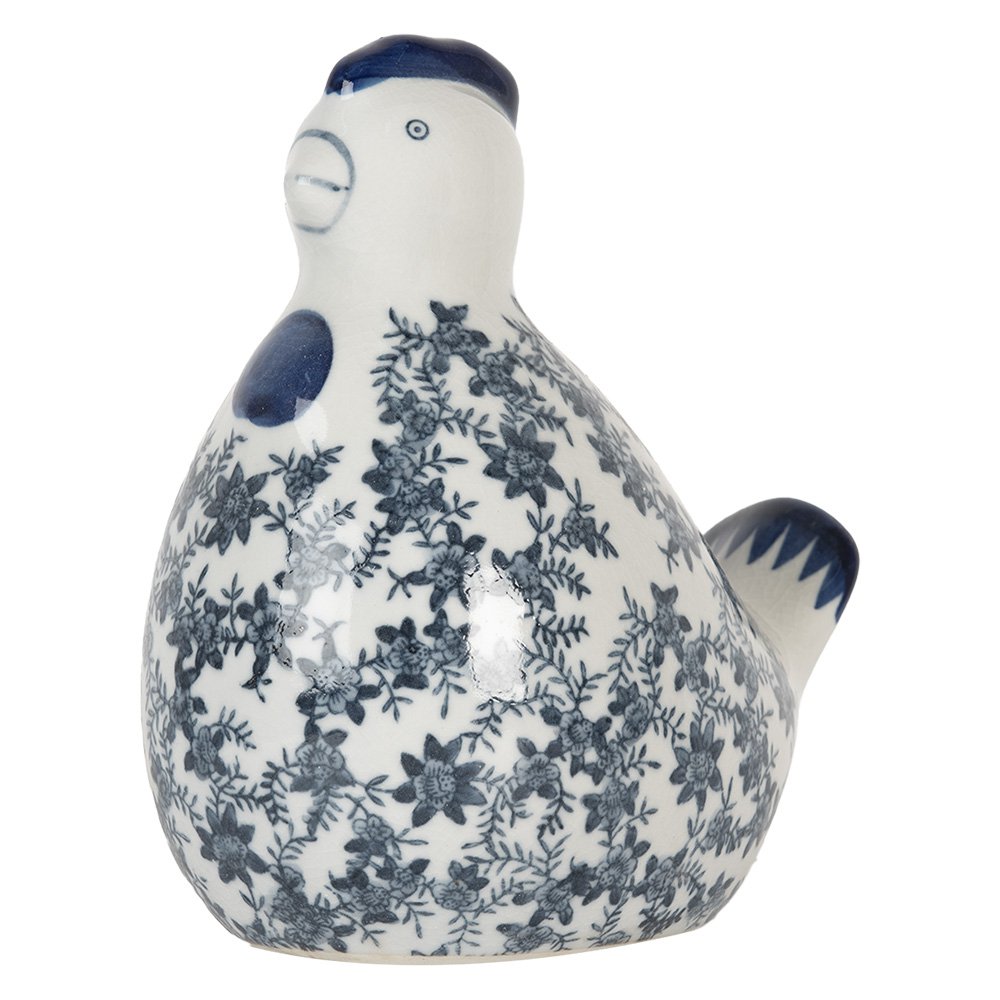 Decoratie Beeld Kip 18x12x21 cm Wit Blauw Keramiek