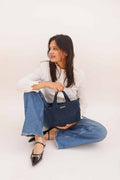 Handgeverfde corduroy draagtas met afneembare riem - Mini