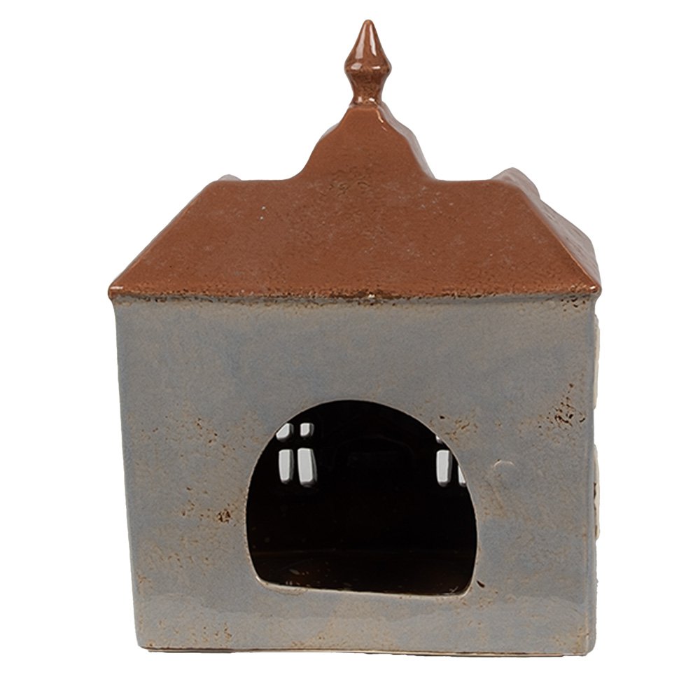 Waxinelichthouder Huis 16x9x20 cm Grijs Bruin Keramiek Theelichthouder