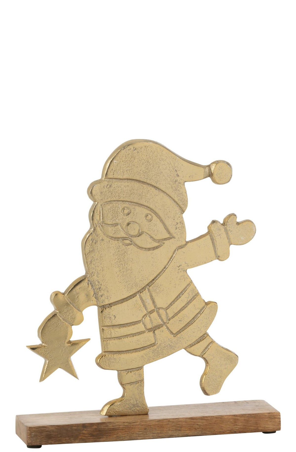 J-Line figuur Kerstman voet - aluminium/hout - goud