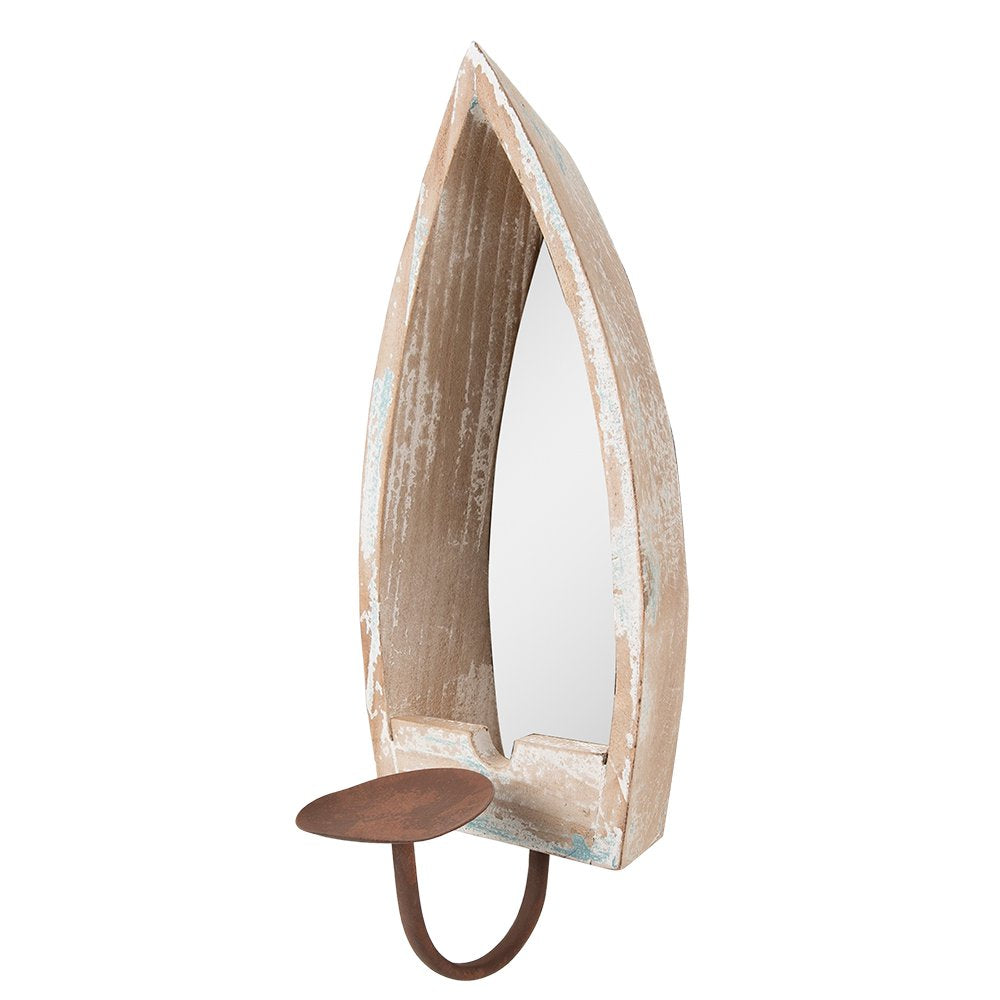 Spiegel 15x17x36 cm beige hoout kandelaar