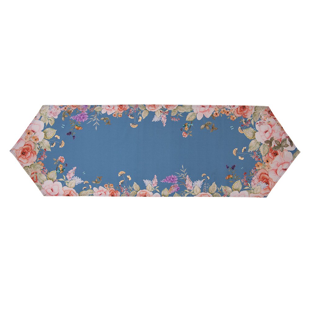 Tafelloper 50x160 cm Blauw Katoen Bloemen