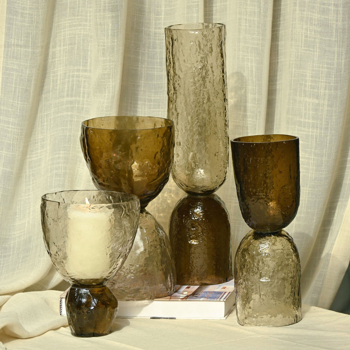 Pijlerkaarsenhouder van getextureerd glas - Omkeerbaar, tweekleurig