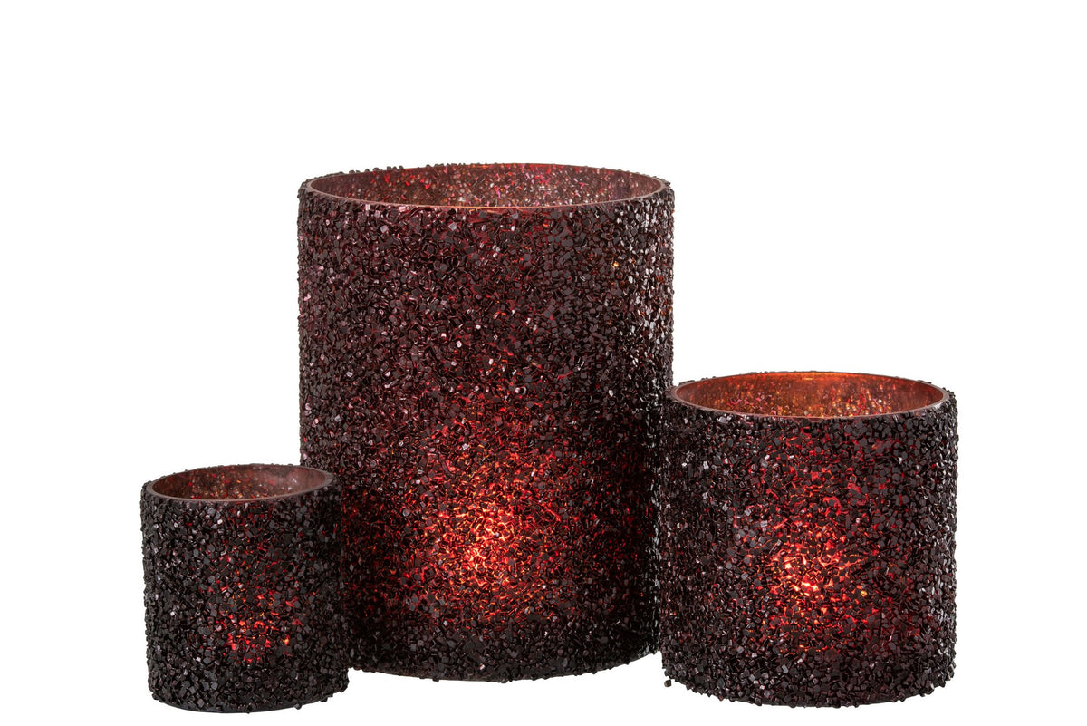 J-Line lantaarn Glitter - glas - bordeaux - groot
