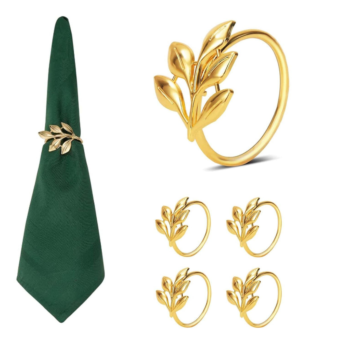 Golden Leaf Design servetringen – Premium accessoires voor tafeldecoratie – Duurzame metalen constructie – Set van 4