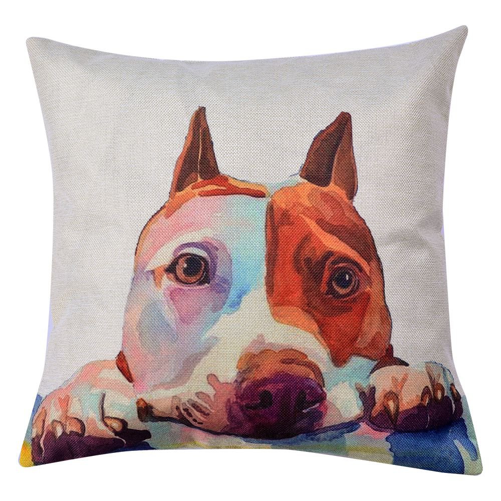 Kussenhoes 43x43 cm Wit Bruin Polyester Hond Sierkussenhoes