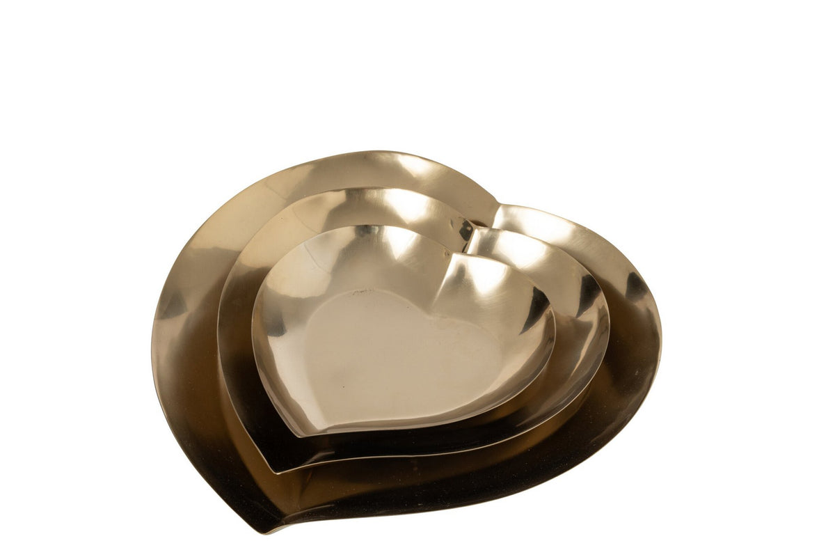 J-Line Decoratieve hartschalen - staal - goud - set van 3