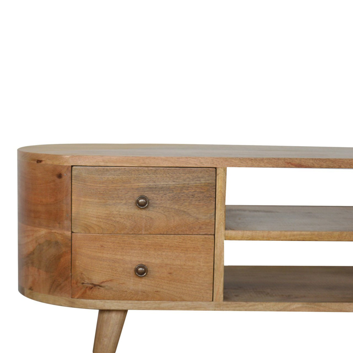 Massief houten rond entertainmentmeubel, 1 lade, bruin