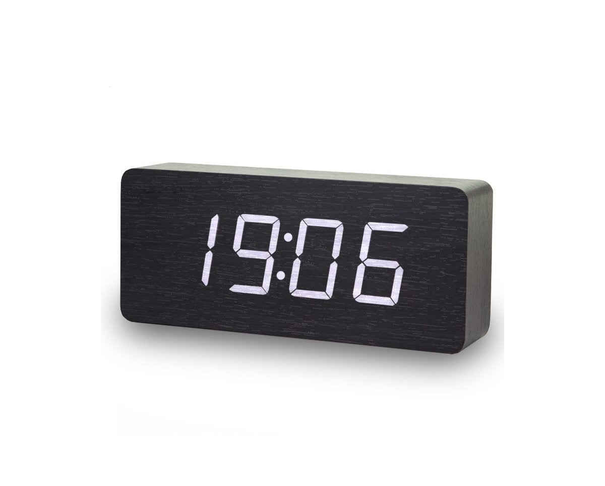 Houten wekker middel zwart