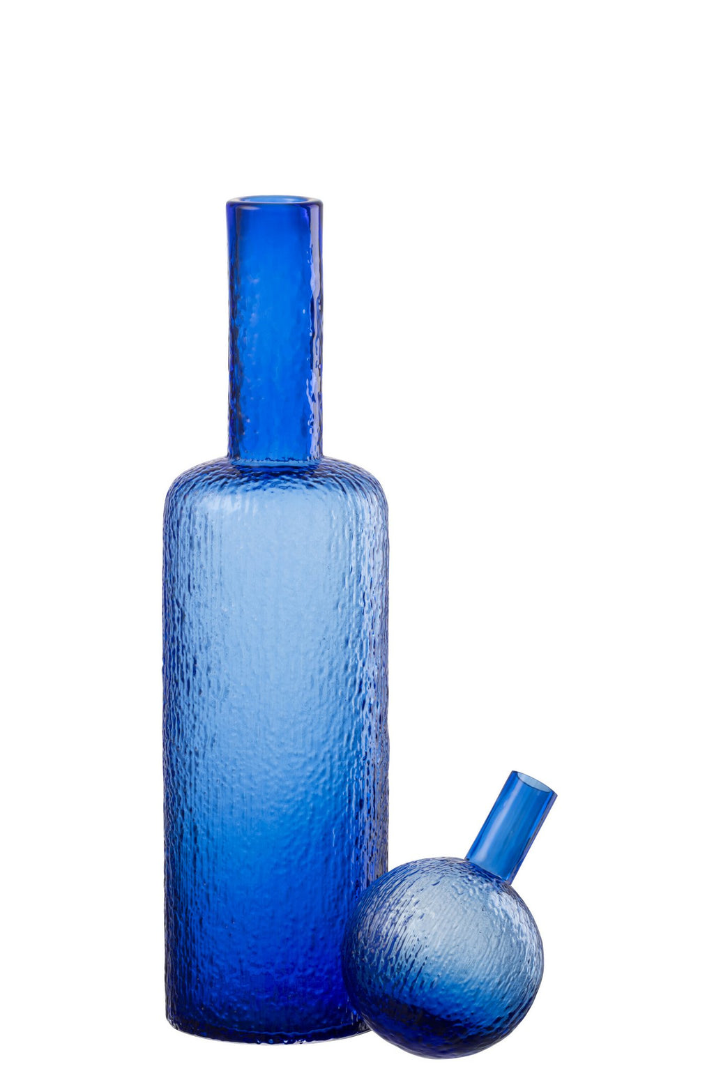 J-Line decoratie Fles Reliëf - glas - transparant/blauw - L