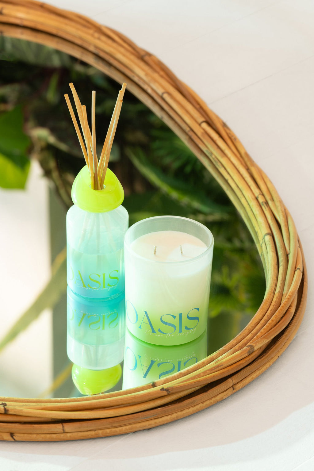 J-Line geurstokjes Oasis - Spring Ivy & Neroli - glas - blauw - small