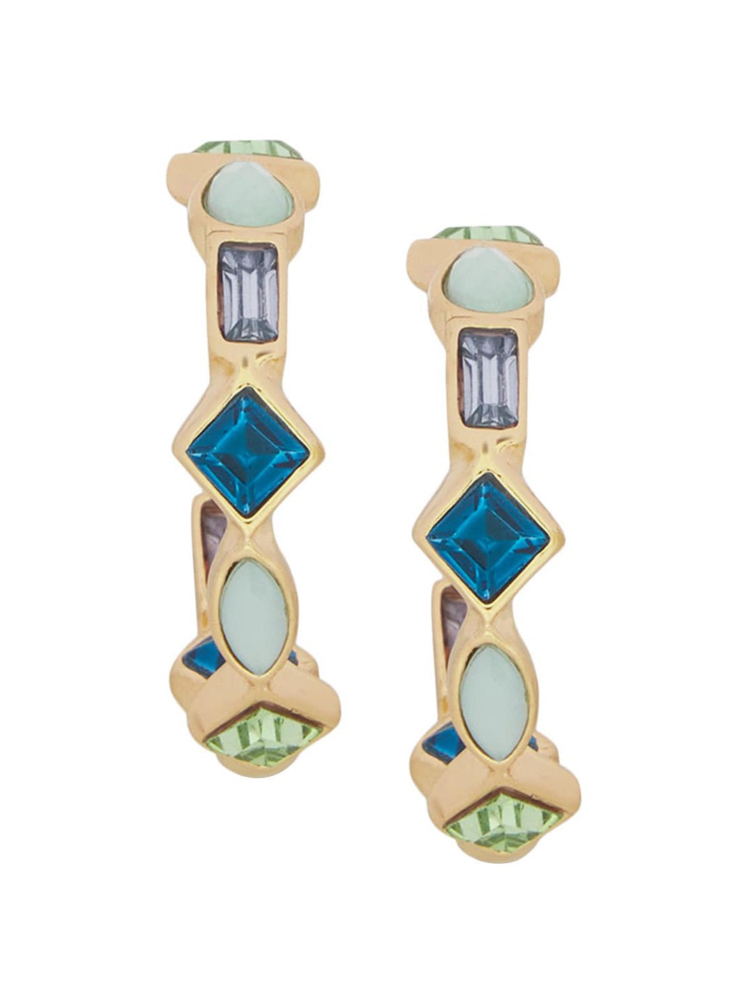 Eclectische stenen oorringen – mode-sieraden – goudkleurig, kunststeen verfraaid – 3 cm lengte