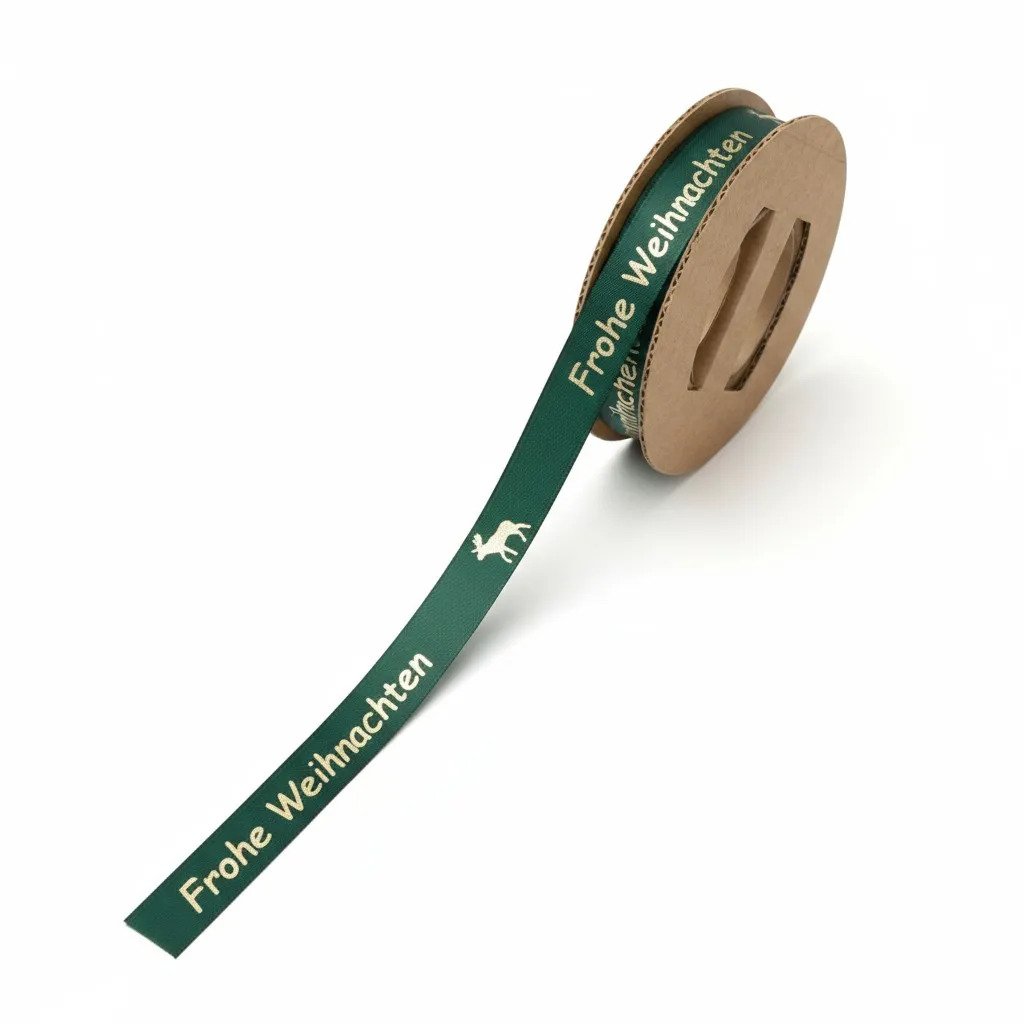 Satijn lint – Frohe Weihnachten – Groen - 15mm x 100m
