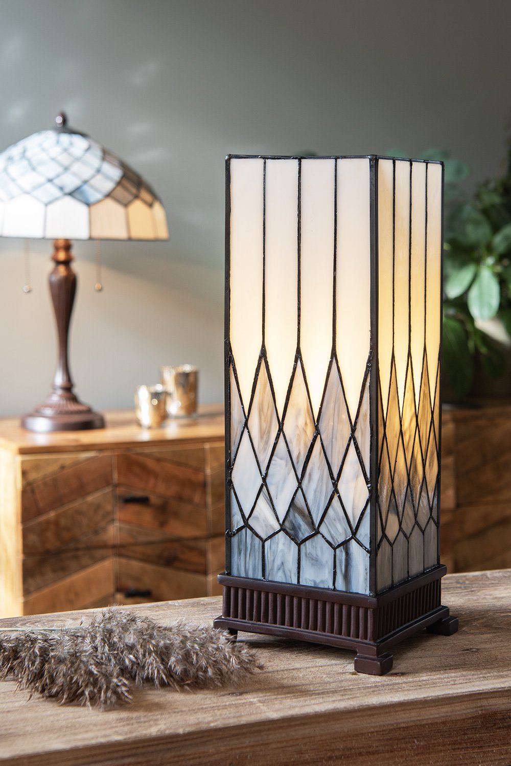 Tiffany Tafellamp 17x17x43 cm Grijs Glas Tiffany Bureaulamp