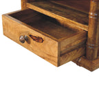 Grof nachtkastje van massief mangohout, 1 lade, 1 open plank, bruin